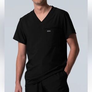 🔴 4/$15 LANDAU Men's M Black Reg Fit V-Neck Short Sleeve Scrub Top Shirt in EUC